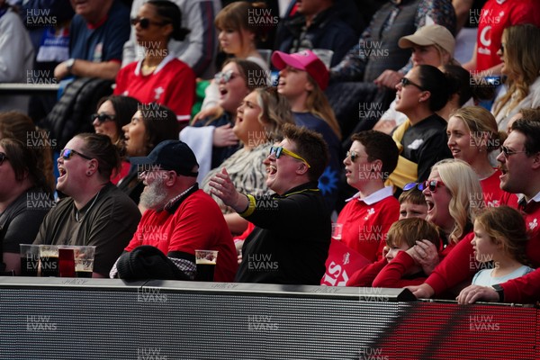 180426 - Wales v France - Guinness Women's Six Nations - Fans of Wales sing the National Anthem prior to the match