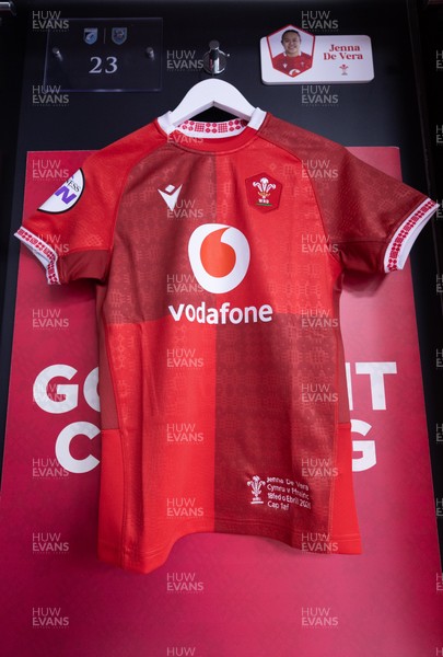 180426 - Wales v France, Guinness Women’s 6 Nations - Jenna De Vera’s match jersey hang in the changing room ahead of her potential debut match 
