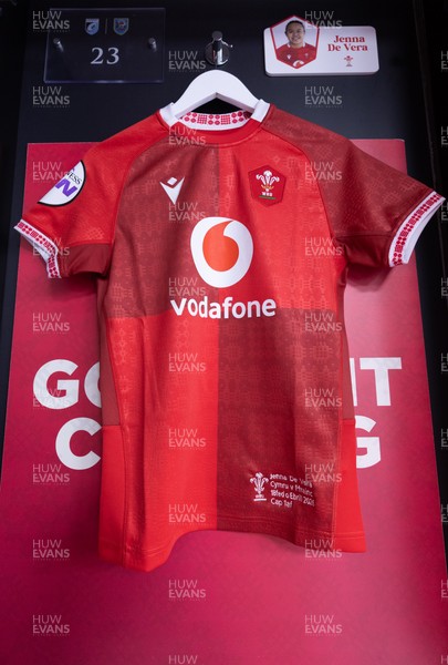 180426 - Wales v France, Guinness Women’s 6 Nations - Jenna De Vera’s match jersey hang in the changing room ahead of her potential debut match 