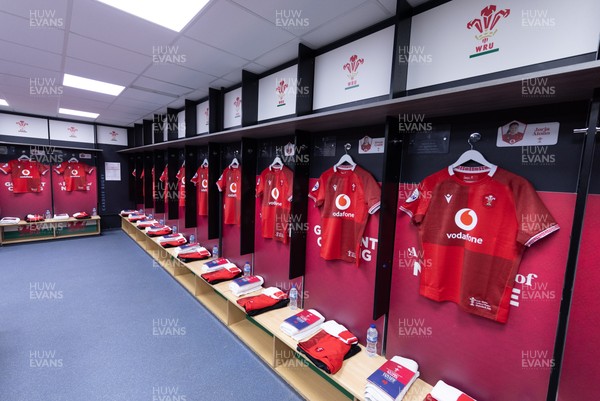 180426 - Wales v France, Guinness Women’s 6 Nations - Wales match jerseys hang in the changing room ahead of the match