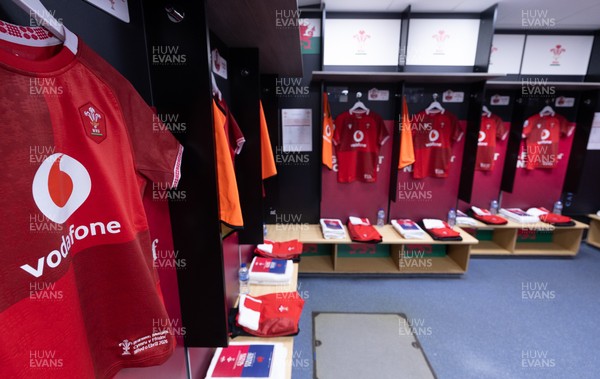 180426 - Wales v France, Guinness Women’s 6 Nations - Wales match jerseys hang in the changing room ahead of the match