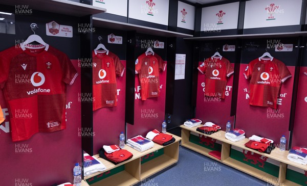 180426 - Wales v France, Guinness Women’s 6 Nations - Wales match jerseys hang in the changing room ahead of the match