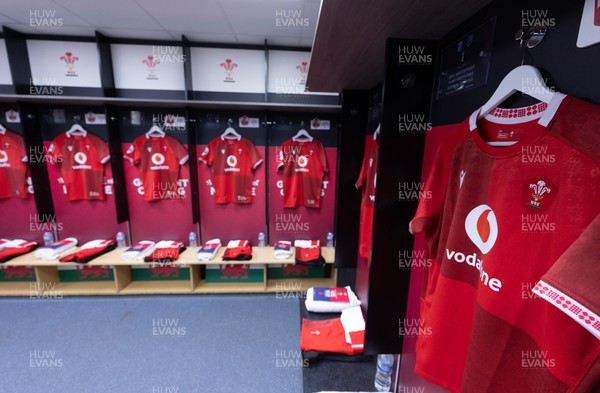 180426 - Wales v France, Guinness Women’s 6 Nations - Wales match jerseys hang in the changing room ahead of the match