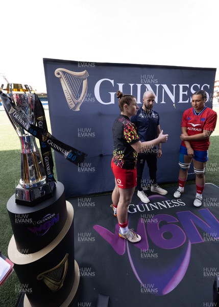 180426 - Wales v France, Guinness Women’s 6 Nations - Kate Williams of Wales and Manae Feleu of France at the coin toss