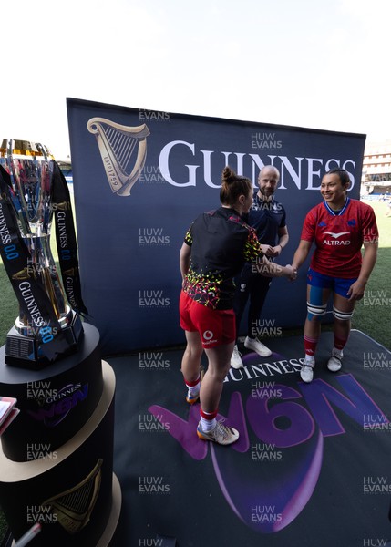 180426 - Wales v France, Guinness Women’s 6 Nations - Kate Williams of Wales and Manae Feleu of France at the coin toss