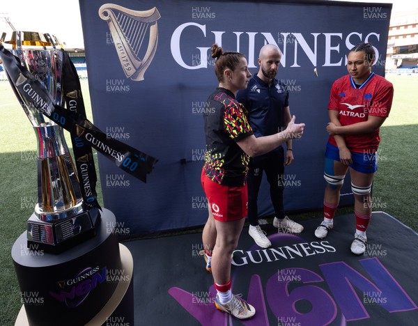 180426 - Wales v France, Guinness Women’s 6 Nations - Kate Williams of Wales and Manae Feleu of France at the coin toss