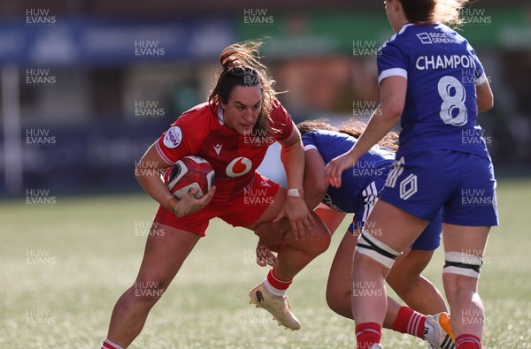180426 - Wales v France, Guinness Women’s 6 Nations - Courtney Keight of Wales takes on Teani Feleu of France