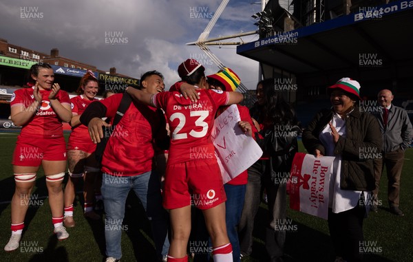 180426 - Wales v France, Guinness Women’s 6 Nations - Jenna De Vera of Wales with her family after receiving her first match cap