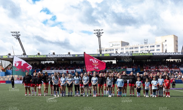 180426 - Wales v France, Guinness Women’s 6 Nations - The Wales team team line up for the anthem