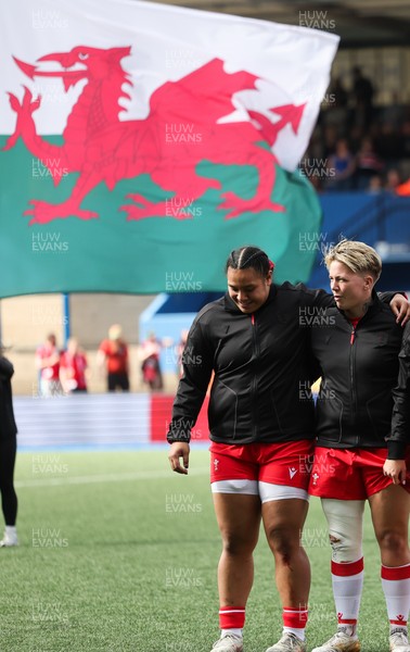 180426 - Wales v France, Guinness Women’s 6 Nations - Sisilia Tuipulotu and Donna Rose of Wales line up for the anthem