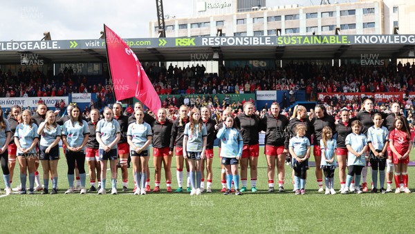 180426 - Wales v France, Guinness Women’s 6 Nations - The Wales team team line up for the anthem