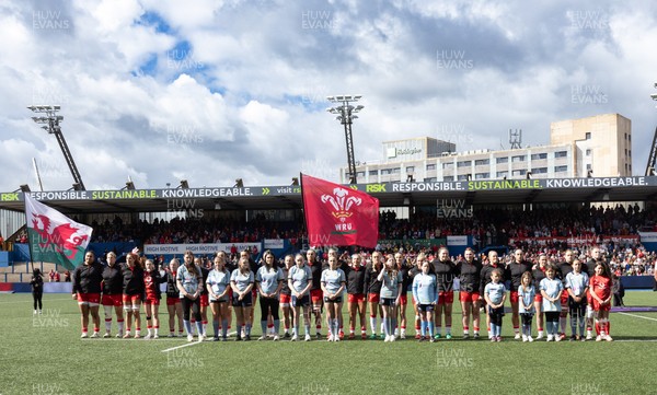 180426 - Wales v France, Guinness Women’s 6 Nations - The Wales team team line up for the anthem