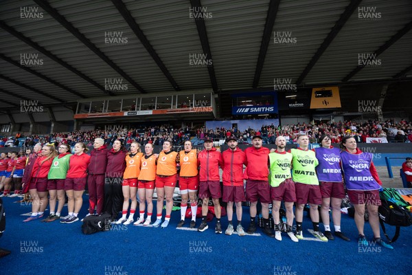180426 - Wales v France, Guinness Women’s 6 Nations - The Wales management team line up for the anthem