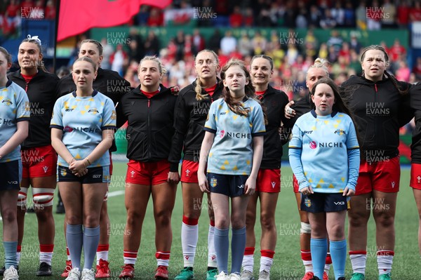 180426 - Wales v France, Guinness Women’s 6 Nations - The Wales team line up for the anthem 