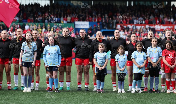 180426 - Wales v France, Guinness Women’s 6 Nations - The Wales team line up for the anthem 