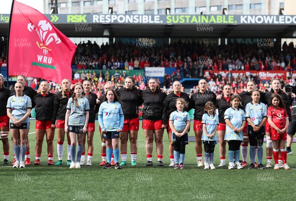 180426 - Wales v France, Guinness Women’s 6 Nations - The Wales team line up for the anthem 