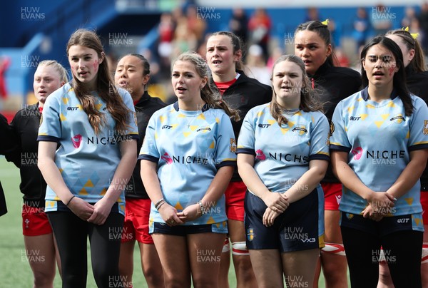 180426 - Wales v France, Guinness Women’s 6 Nations - The Wales team line up for the anthem 