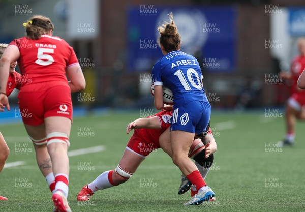 180426 - Wales v France, Guinness Women’s 6 Nations - Carla Arbez of France is tackled by Bethan Lewis of Wales