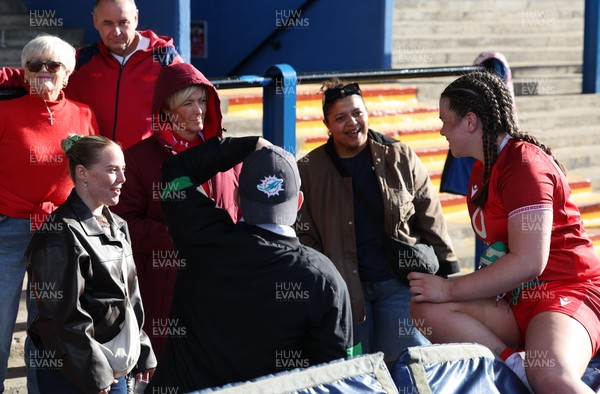 180426 - Wales v France, Guinness Women’s 6 Nations - Maisie Davies of Wales with family at the end of the match 