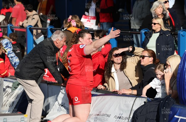 180426 - Wales v France, Guinness Women’s 6 Nations - Gwenllian Pyrs of Wales with family, friends and supporters at the end of the match 