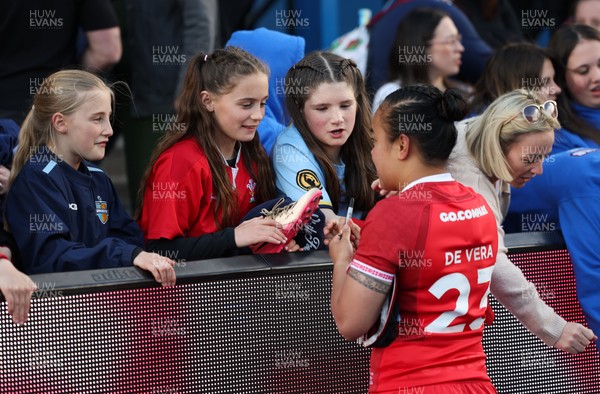 180426 - Wales v France, Guinness Women’s 6 Nations - Jenna De Vera of Wales with supporters at the end of the match 