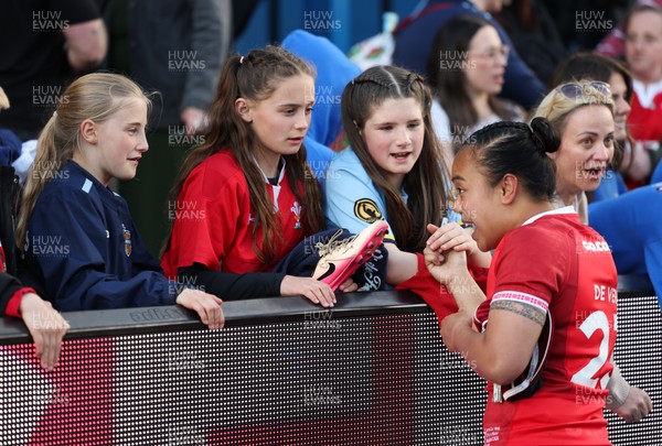 180426 - Wales v France, Guinness Women’s 6 Nations - Jenna De Vera of Wales with supporters at the end of the match 