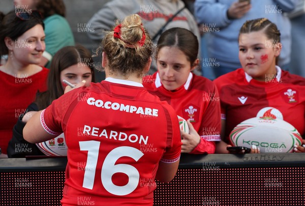 180426 - Wales v France, Guinness Women’s 6 Nations - Molly Reardon of Wales with supporters at the end of the match 