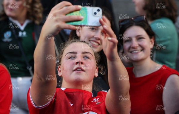 180426 - Wales v France, Guinness Women’s 6 Nations - Molly Reardon of Wales with supporters at the end of the match 