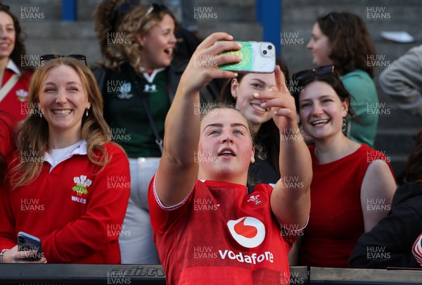 180426 - Wales v France, Guinness Women’s 6 Nations - Molly Reardon of Wales with supporters at the end of the match 