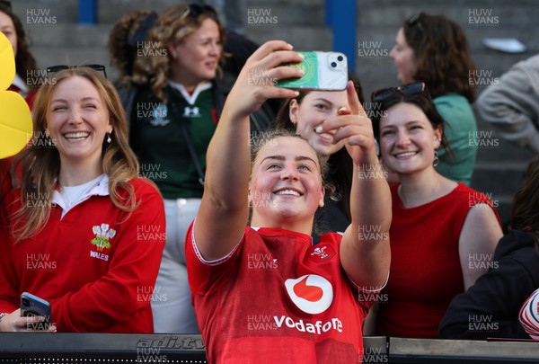 180426 - Wales v France, Guinness Women’s 6 Nations - Molly Reardon of Wales with supporters at the end of the match 
