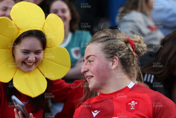 180426 - Wales v France, Guinness Women’s 6 Nations - Molly Reardon of Wales with supporters at the end of the match 
