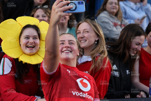 180426 - Wales v France, Guinness Women’s 6 Nations - Molly Reardon of Wales with supporters at the end of the match 