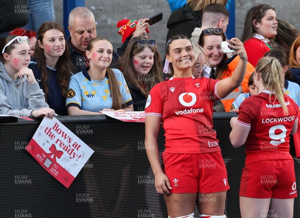 180426 - Wales v France, Guinness Women’s 6 Nations - Bryonie King of Wales and Seren Lockwood of Wales with supporters at the end of the match 