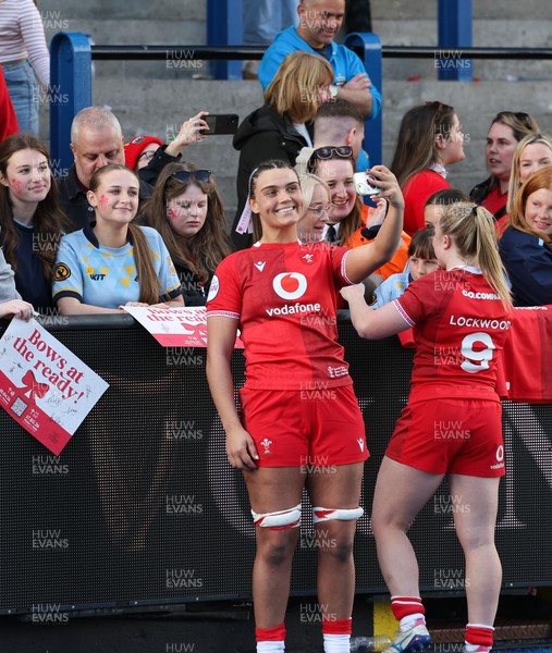 180426 - Wales v France, Guinness Women’s 6 Nations - Bryonie King of Wales and Seren Lockwood of Wales with supporters at the end of the match 