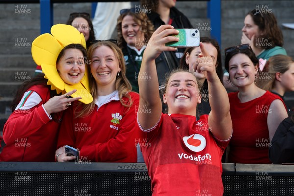 180426 - Wales v France, Guinness Women’s 6 Nations - Molly Reardon of Wales with supporters at the end of the match 