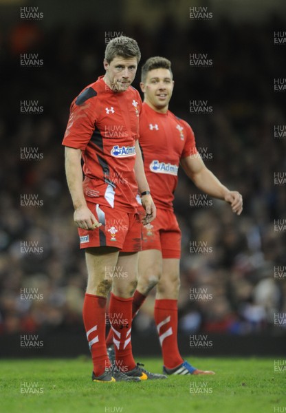 210214 Wales v France…Wales Rhys Priestland(lt) and Rhys Webb 