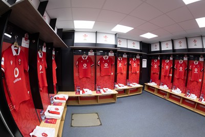 210424 - Wales v France, Guinness Women’s 6 Nations - Catherine Richards Wales match jersey hangs in the changing room ahead of the match