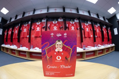 210424 - Wales v France, Guinness Women’s 6 Nations - Catherine Richards Wales match jersey hangs in the changing room ahead of the match