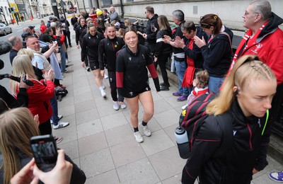 210424 - Wales v France, Guinness Women’s 6 Nations - The Wales team walk from the hotel to the ground ahead of the match