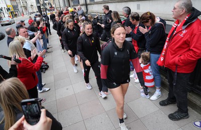 210424 - Wales v France, Guinness Women’s 6 Nations - The Wales team walk from the hotel to the ground ahead of the match