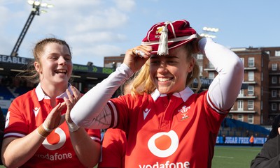 210424 - Wales v France, Guinness Women’s 6 Nations - Catherine Richards of Wales with her first cap at the end of the match