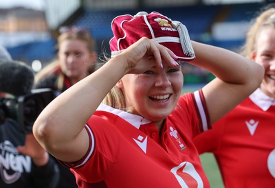 210424 - Wales v France, Guinness Women’s 6 Nations - Mollie Wilkinson of Wales with her first cap at the end of the match