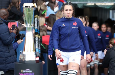 210424 - Wales v France, Guinness Women’s 6 Nations - Manae Feleu of France leads her team out at the start of the match