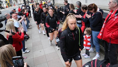 210424 - Wales v France, Guinness Women’s 6 Nations - The Wales team make their way from the hotel to the stadium