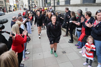 210424 - Wales v France, Guinness Women’s 6 Nations - The Wales team make their way from the hotel to the stadium