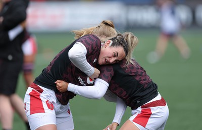 210424 - Wales v France, Guinness Women’s 6 Nations - Courtney Keight of Wales and Catherine Richards of Wales during warm up