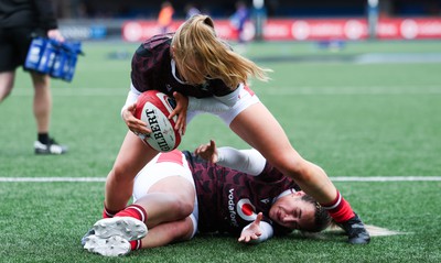 210424 - Wales v France, Guinness Women’s 6 Nations - Catherine Richards of Wales and Courtney Keight of Wales during warm up