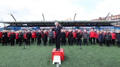 210424 - Wales v France, Guinness Women’s 6 Nations - The choir and band entertain the crowd ahead of the match