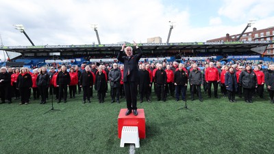 210424 - Wales v France, Guinness Women’s 6 Nations - The choir and band entertain the crowd ahead of the match