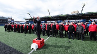 210424 - Wales v France, Guinness Women’s 6 Nations - The choir and band entertain the crowd ahead of the match